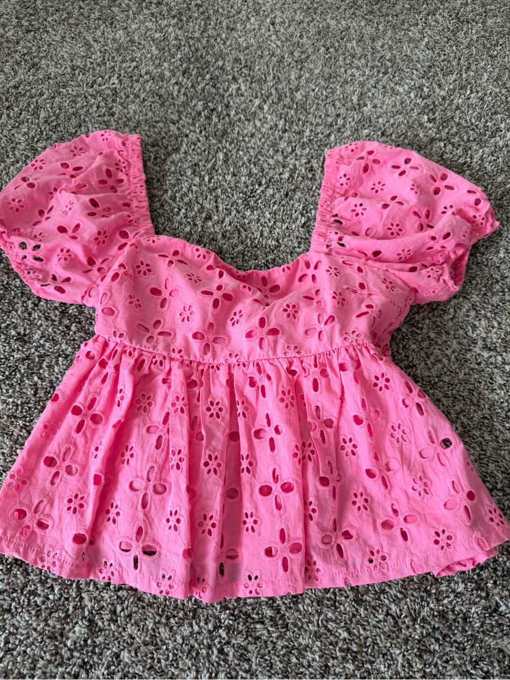 Trixxi Hot Pink Eyelet Puff Sleeve Top